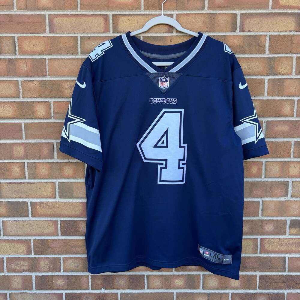 Nike Dallas Cowboys Dak Prescott #l4 NFL Football Jersey Blue White Mens Size M